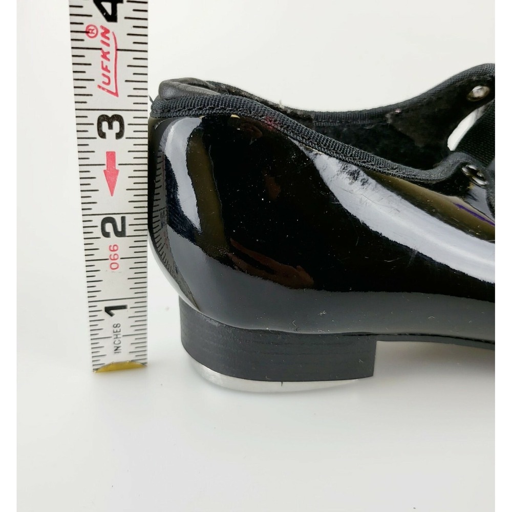 Dance Performance Tap Shoes Girls 2 Black Leather Glossy Mary Jane CAPEZIO - Picture 3 of 8